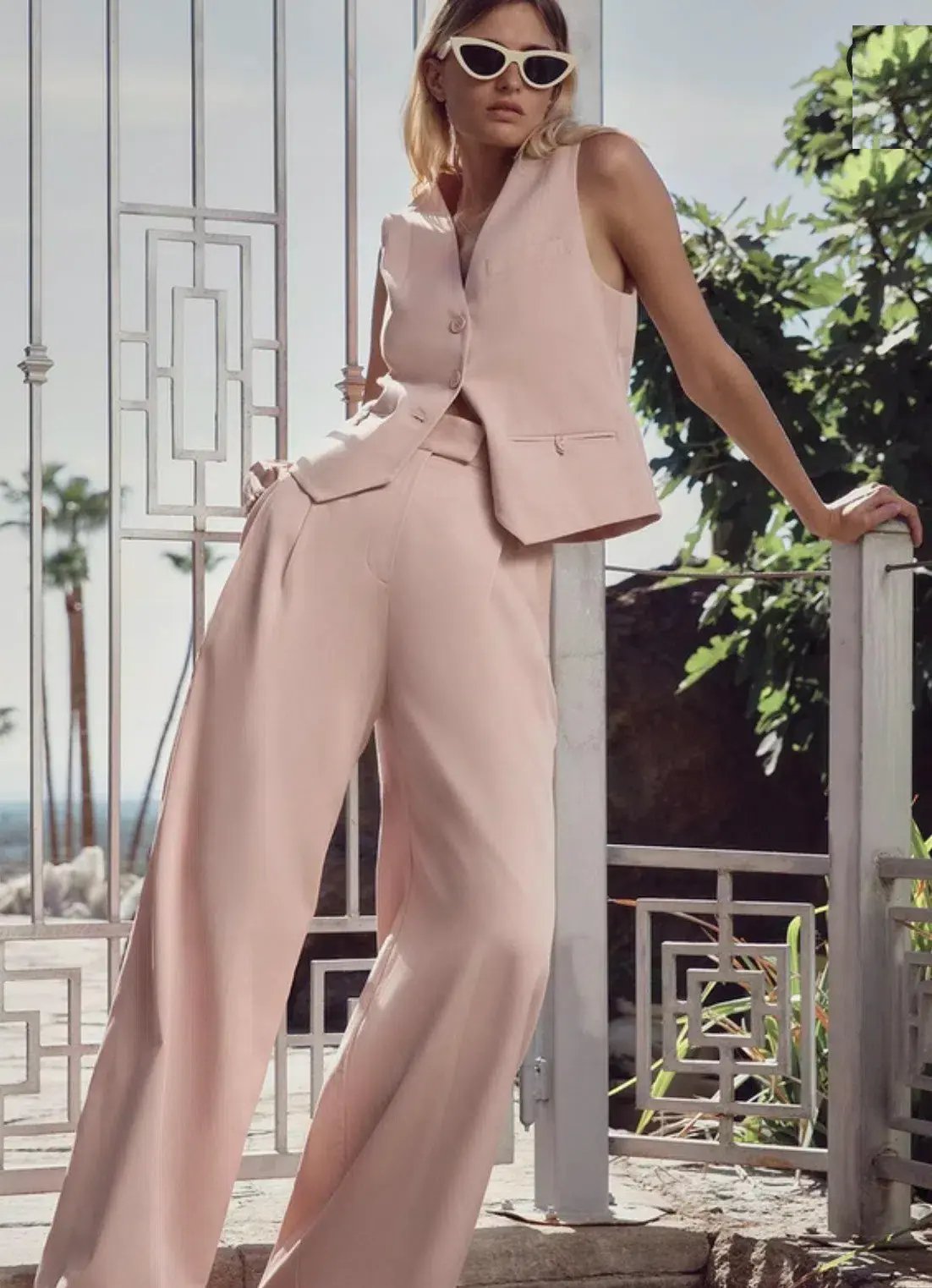 Shona Joy Sara Oversized Tailored Vest Size 8 and Tailored Wide Leg Pants Size 10 Set Powdered Pink photo 3