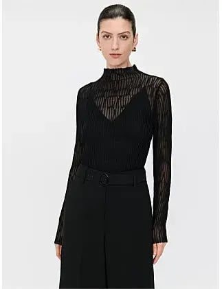 Veronika Maine Sheer Wave Funnel Neck Knit Black Size photo 4