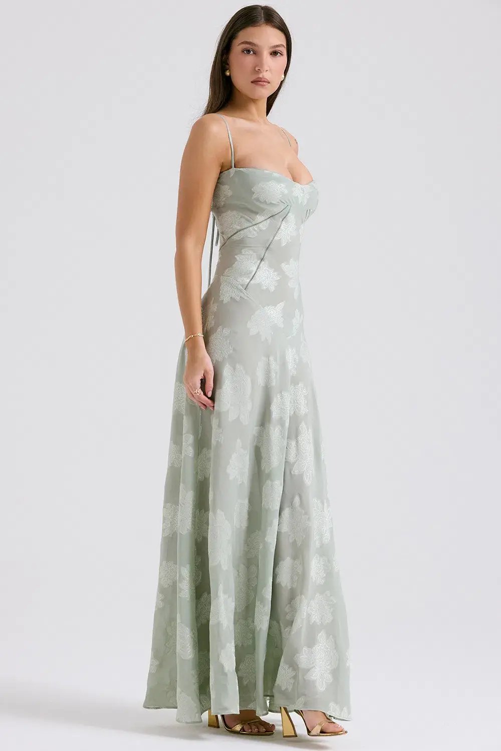 House of CB Seren Lace Back Maxi Dress Pistachio Floral Size XS / AU 6 photo 2