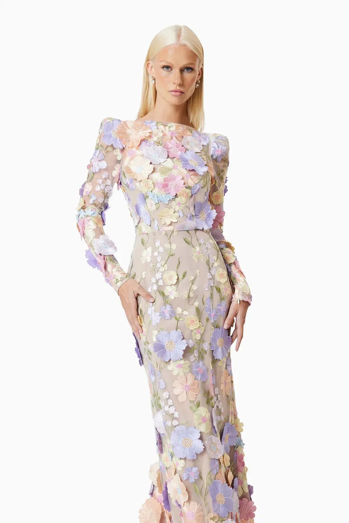 Elliatt Shannon 3D Floral Midi Dress In Purple Size 8 photo 4