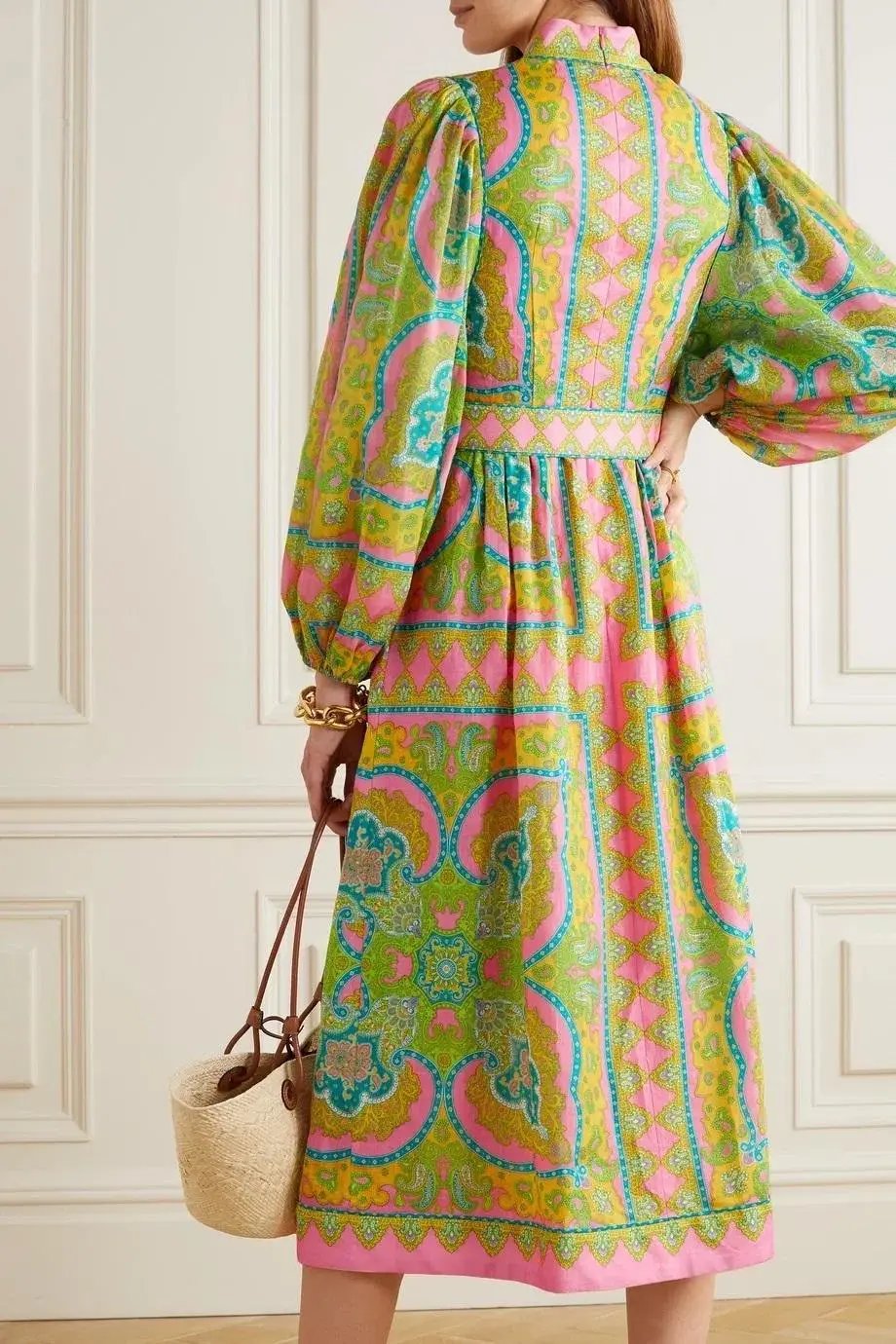 Zimmermann Estelle Buttoned Midi Dress in Pink/Green Paisley Size 4 / AU 16 photo 3