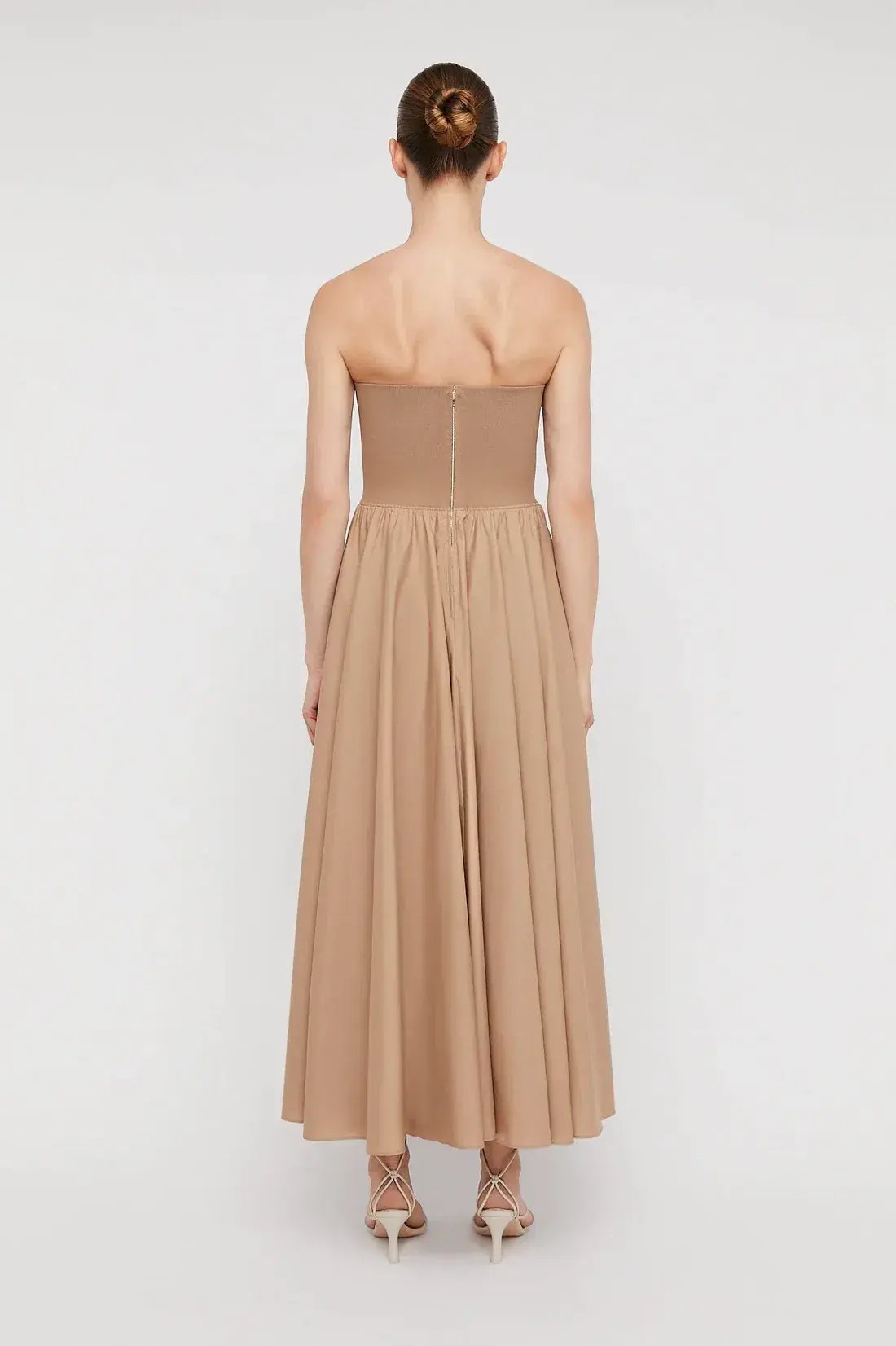 Scanlan Theodore Crepe Knit Cotton Strapless Dress Nude Size 8 photo 3