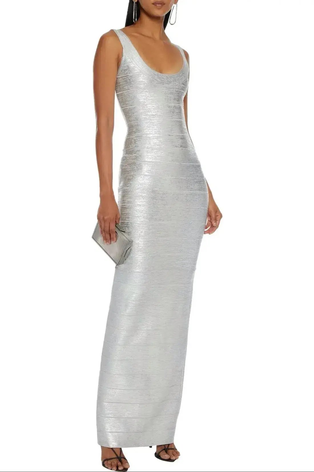 Herve Leger Silver Round Neck Gown Maxi Size AU 12 photo 2