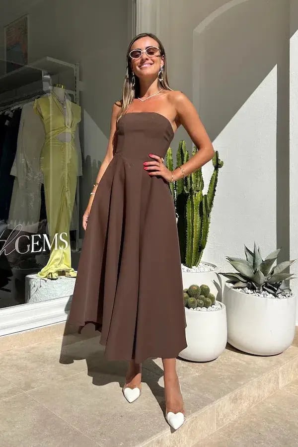 Odd Muse The Ultimate Strapless Jersey Midi Brown Size L/AU 12 photo 2