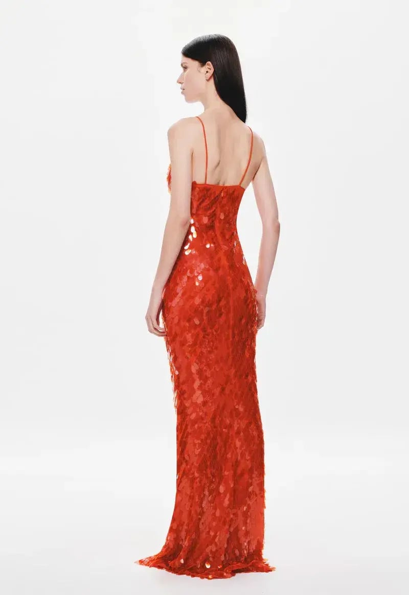 MISHA Sapphire Sequin Maxi Dress Red Size 8/S photo 2