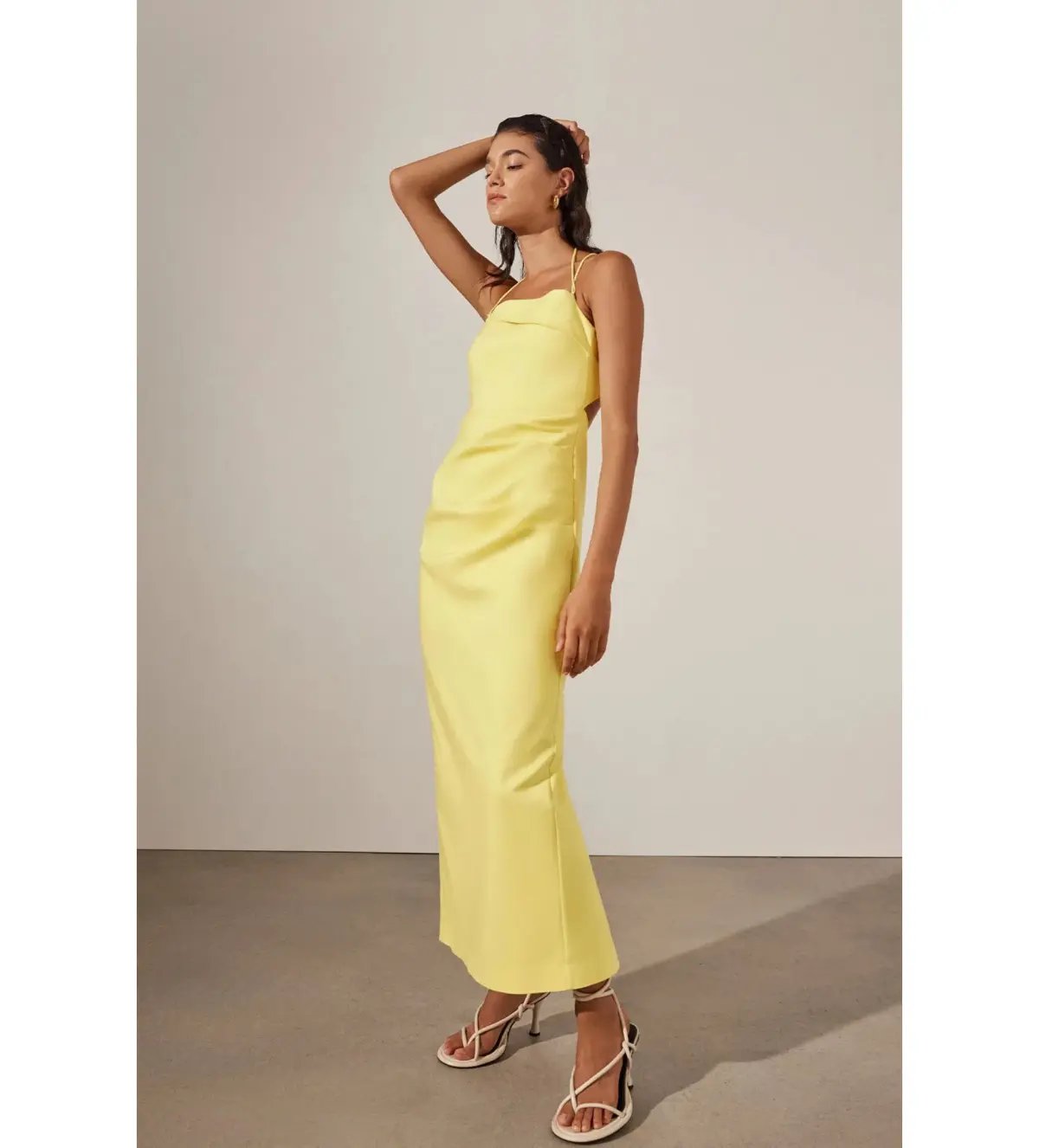 Shona Joy Lani Draped Cross Back Midi Dress Lemon Size AU 8 photo 2