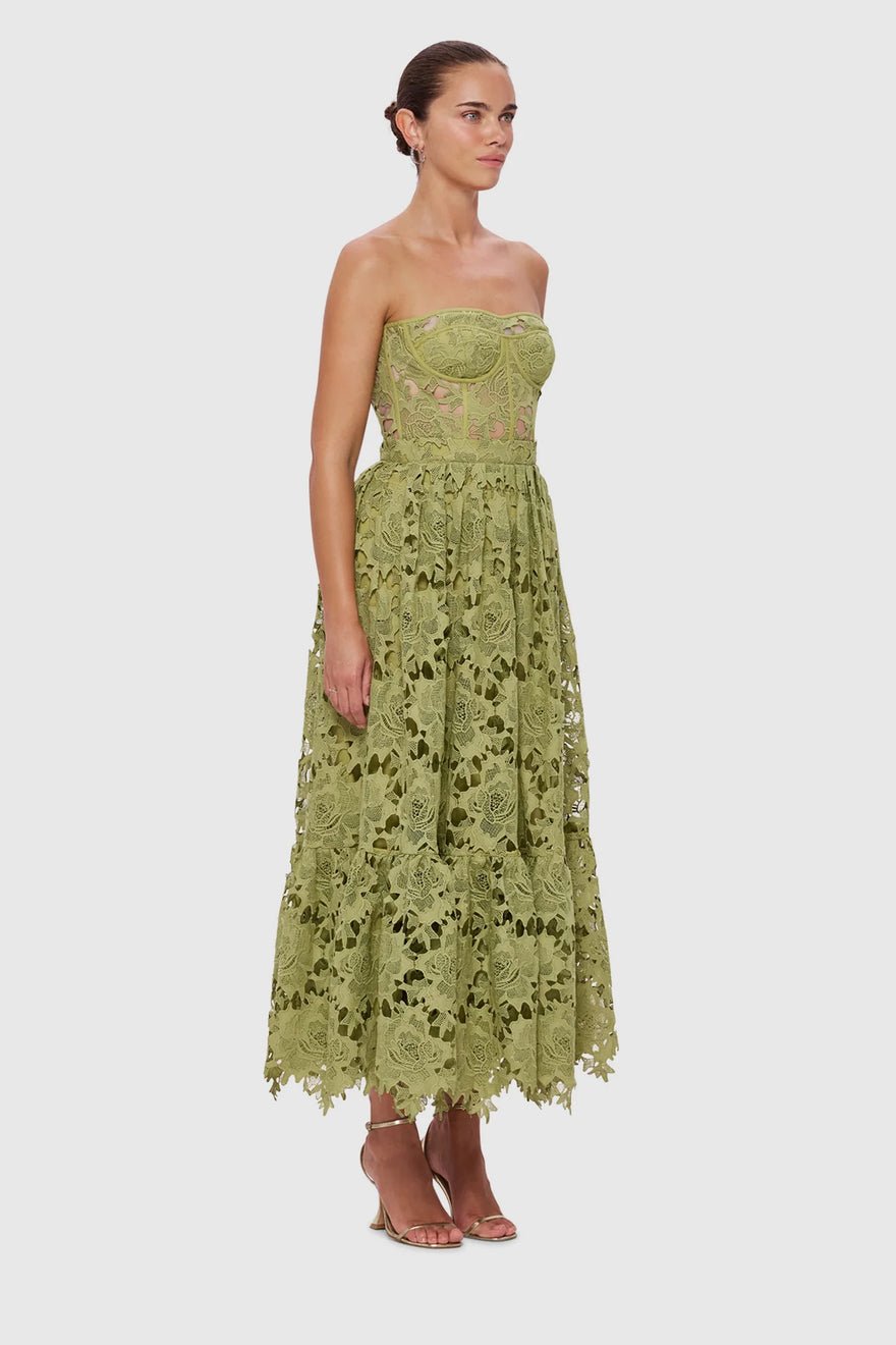 Leo Lin Emilia Lace Bustier Midi Dress - Olive photo 2