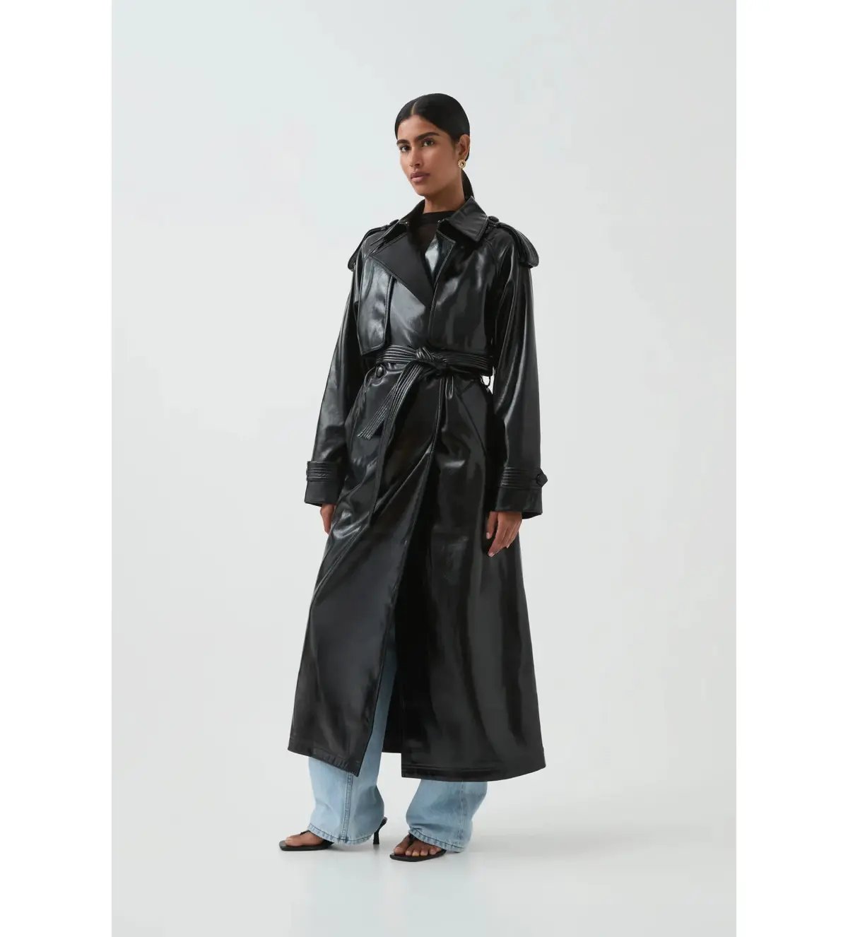 Aje Raven Vegan Leather Trench in Black Size S / AU 8 photo 3
