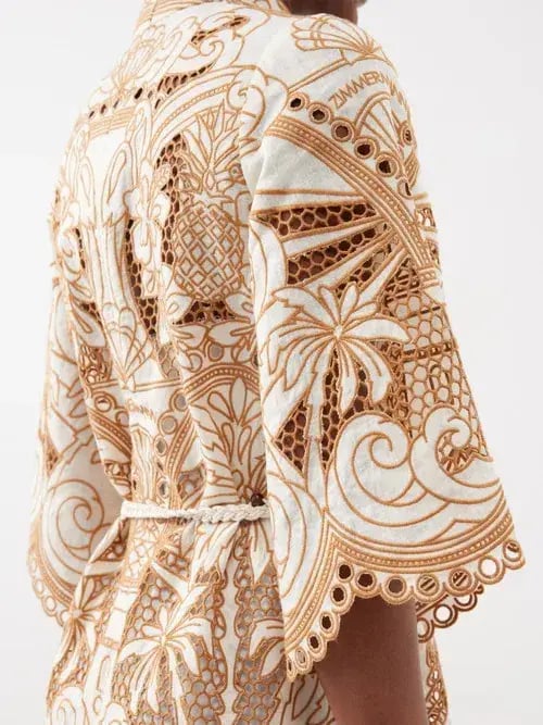 Zimmermann Ginger Embroidered Shirt Dress Ivory/Tan Size 0P/Au 6 photo 3