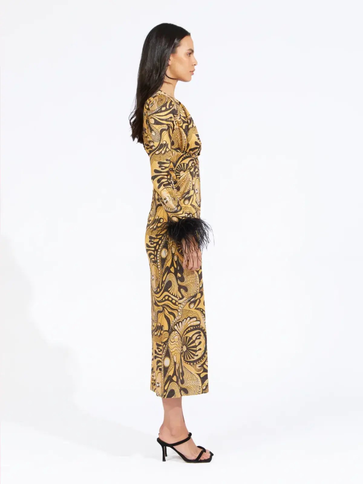 Alice McCall Feather Midi Dress Gold Dust Size AU 6 photo 3