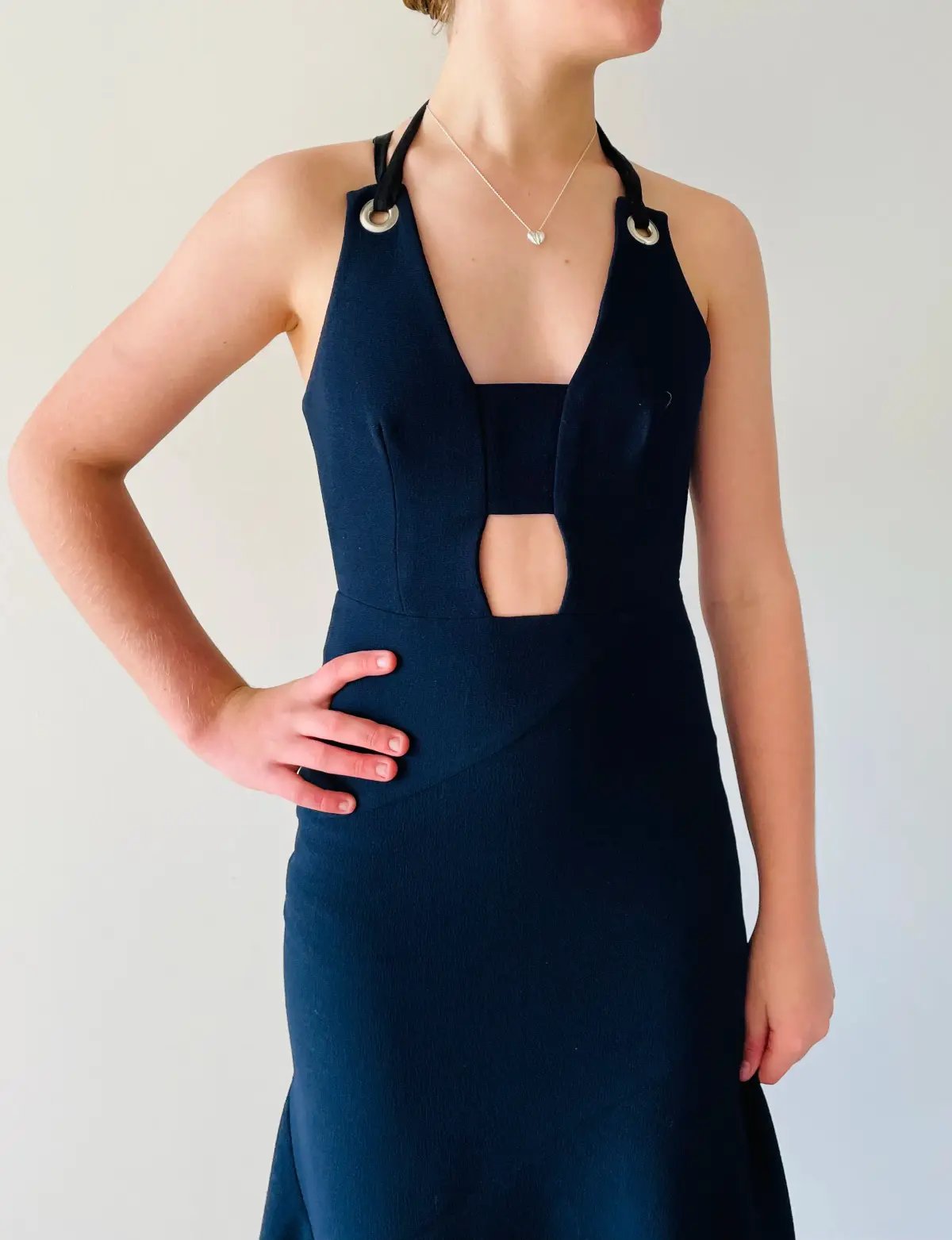 Rebecca Vallance Halter Cut Out Midi Dress Navy Size 6 photo 2
