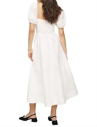 Reformation Marella Linen Midi Dress in White Size AU 6 photo 2