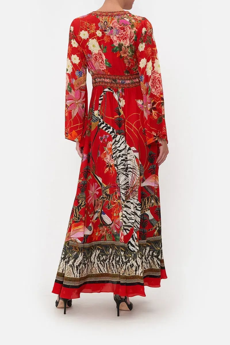 Camilla Kimono Sleeve Dress Shirring Detail The Legend of Ziba Print Size L/Au 14 photo 3