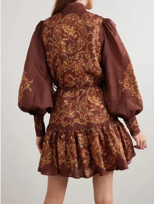 Alemais Seraphina Mini Dress Brown Print Size 10 photo 2