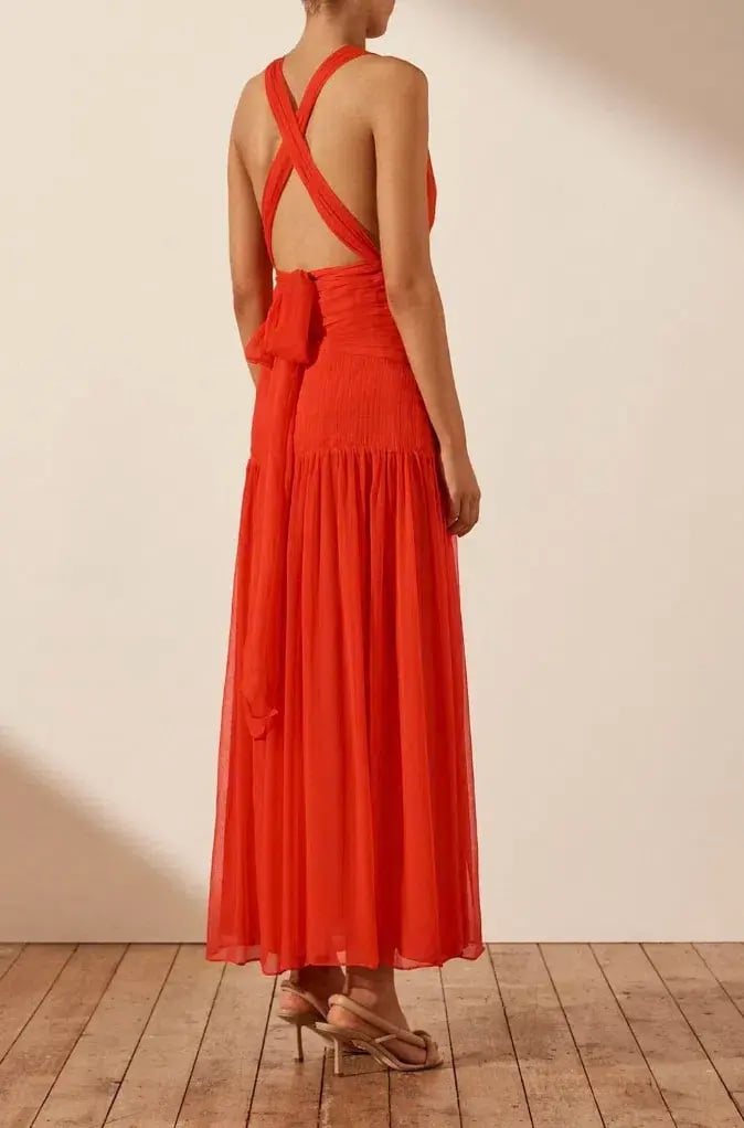 Shona Joy Leilani Plunged Tie Back Midi Dress Red Size 10 photo 3