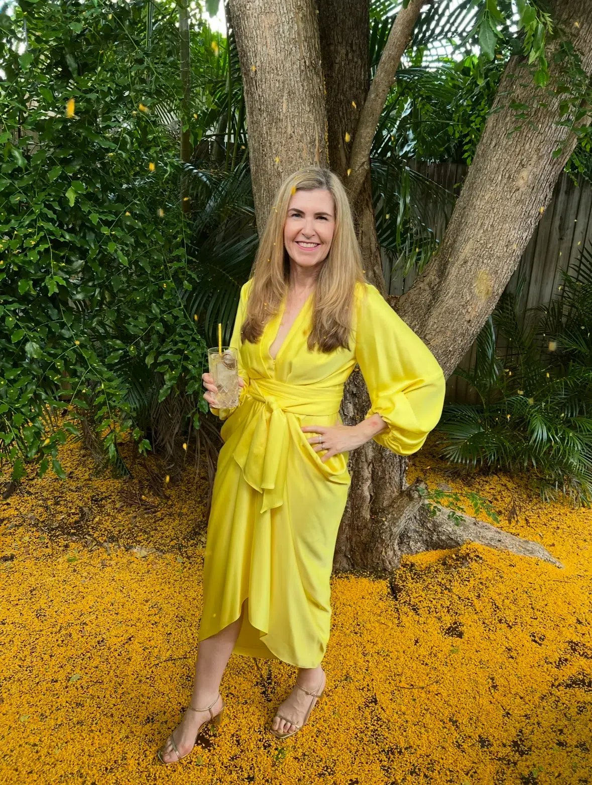 Carla Zampatti V-Neck Waterfall Midi Dress Yellow Size 10 photo 5