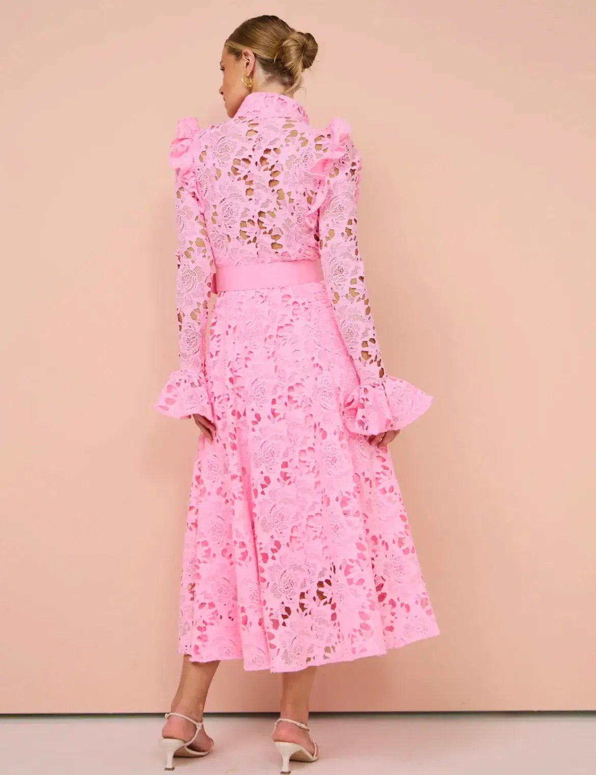 Leo Lin Aliyah Lace Butterfly Sleeve Midi Dress In Candy Pink Size 8 photo 2