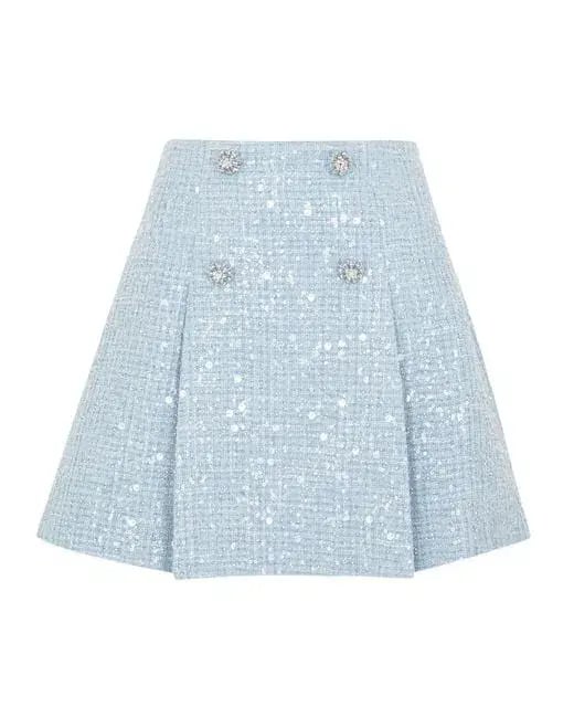 Self Portrait Boucle Jacket and Mini Skirt Set in Blue Sequin Size AU 10 photo 4