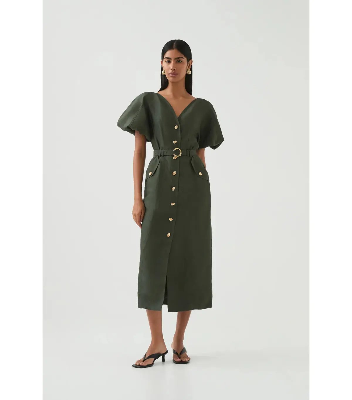 Aje Paloma Utility Midi Dress Midnight Green Size 10 photo 2