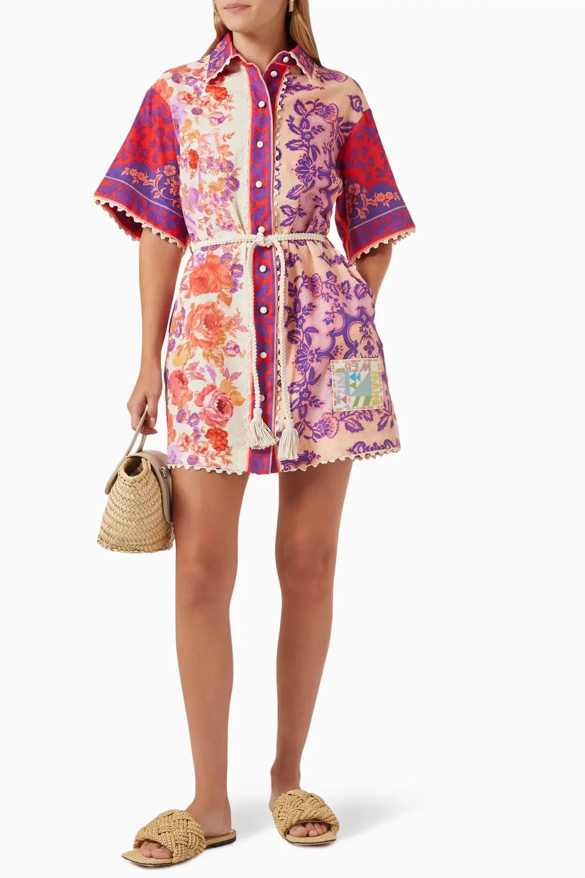 Zimmermann Raie Trimmed Shirt Dress Multi Size 14 photo 2