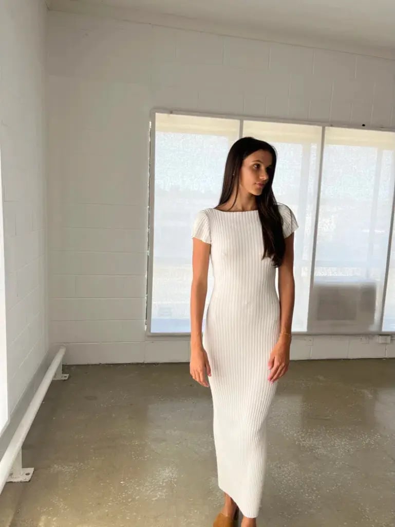Bec & Bridge Millie Knit Midi Dress White Size 6 photo 11