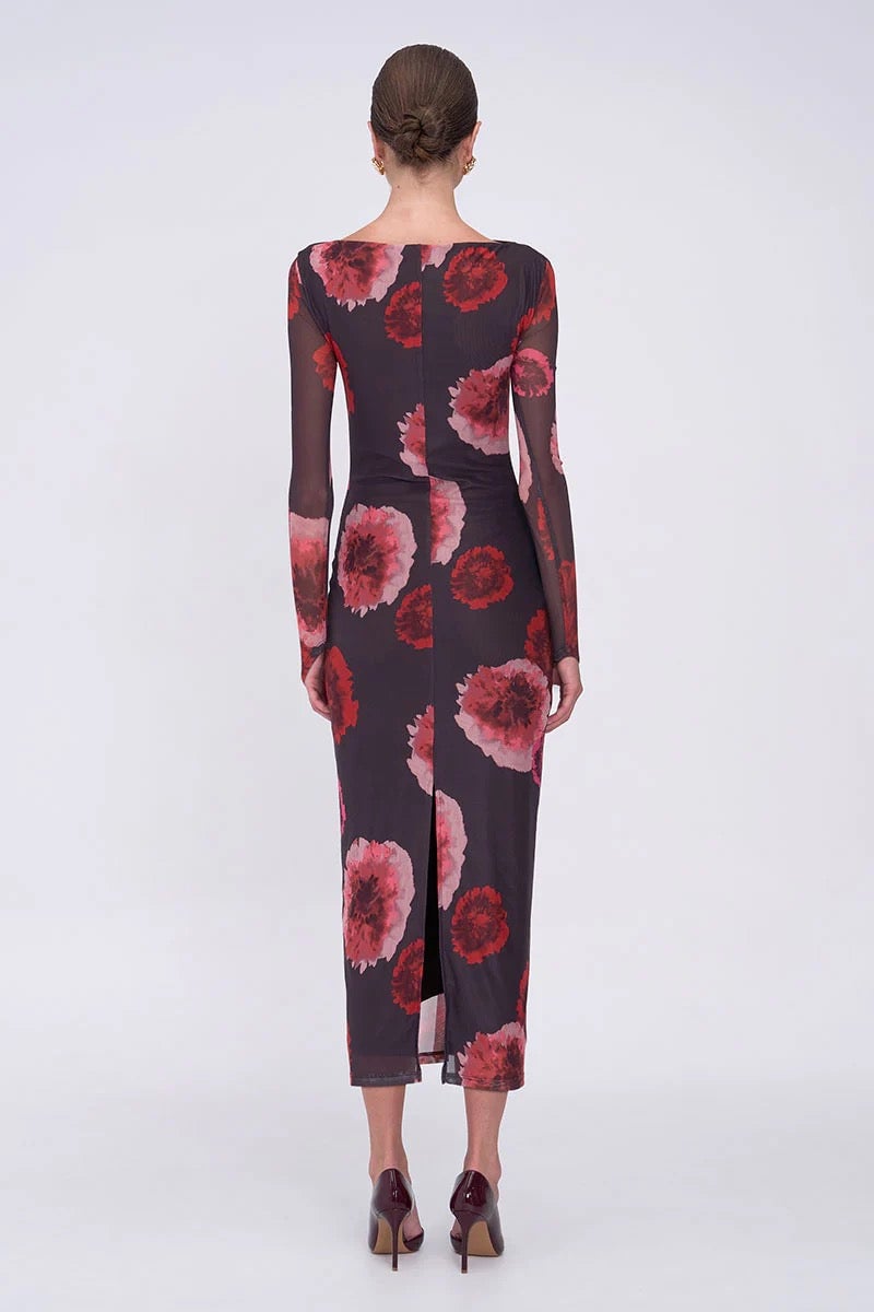 Suboo Frida Ruched Front Long Sleeve Midi Dress - Floral photo 4