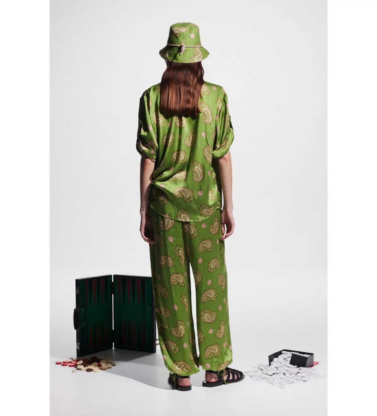 Alemais Dice Silk Shirt and Pant Set Green Size AU 14 photo 3