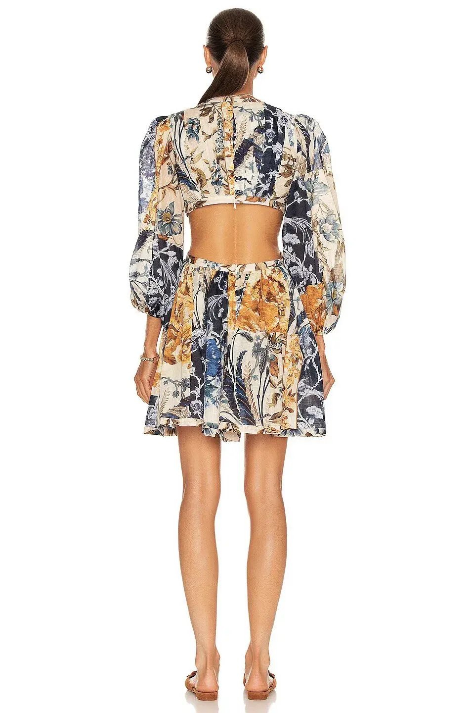 Zimmermann Aliane Cut Out Short Dress Patchwork Floral Size 1/ AU 10 photo 4