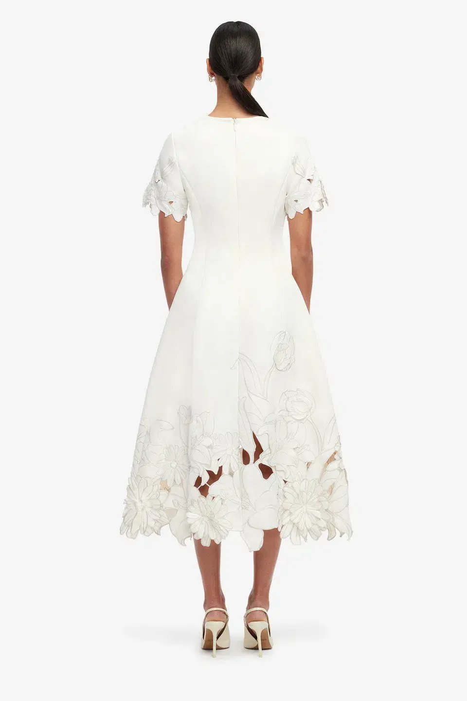 Leo Lin Caroline Applique Short Sleeve Midi Dress Ivory Size 10 photo 4