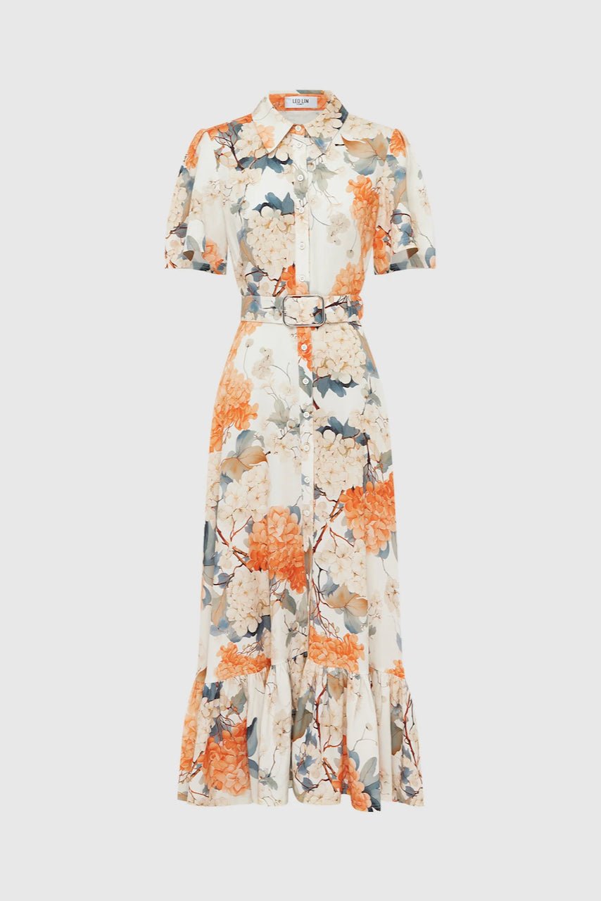 LEO LIN BECCA SHORT SLEEVE MIDI DRESS - HYDRANGEA PRINT IN VANILLA photo 6