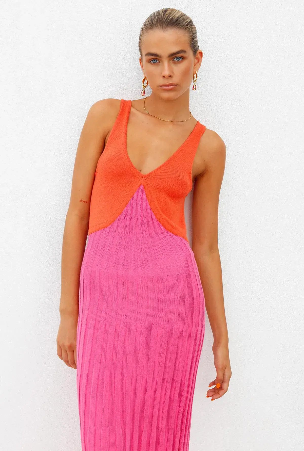 Andean Collective Tamika Dress Flamingo Flame Size S/M photo 4