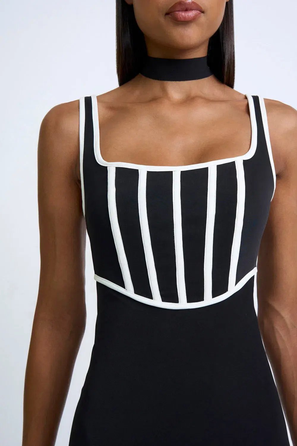 By Johnny Basia Boned Bustier Midi Dress Black Ivory Size 6 photo 2