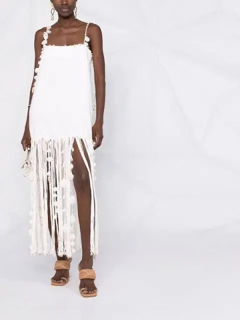 Zimmermann Postcard Fringed Embellished Linen Maxi Dress Ivory Size 0P / Au 6P photo 4