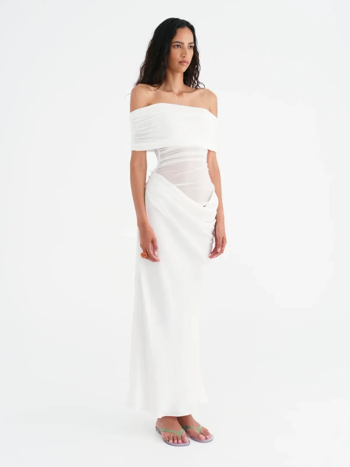 Benni Nico Off Shoulder Maxi Dress White Size AU 8 photo 2