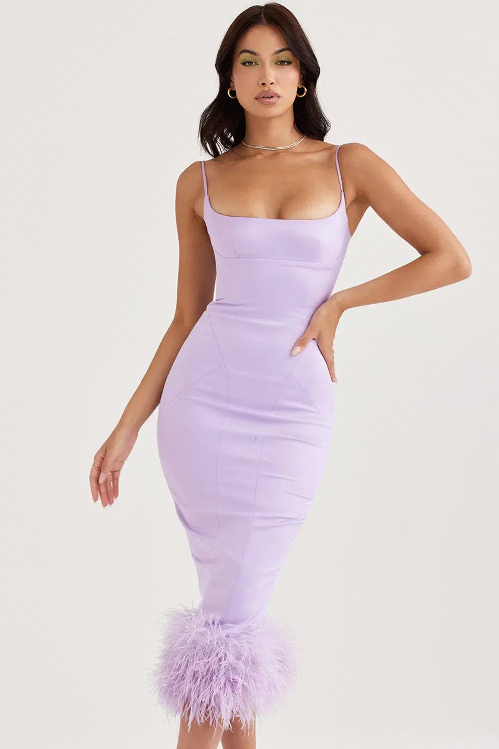 House of CB Helena Satin Feather Trim Midi Dress Purple Size M / Au 10 photo 4
