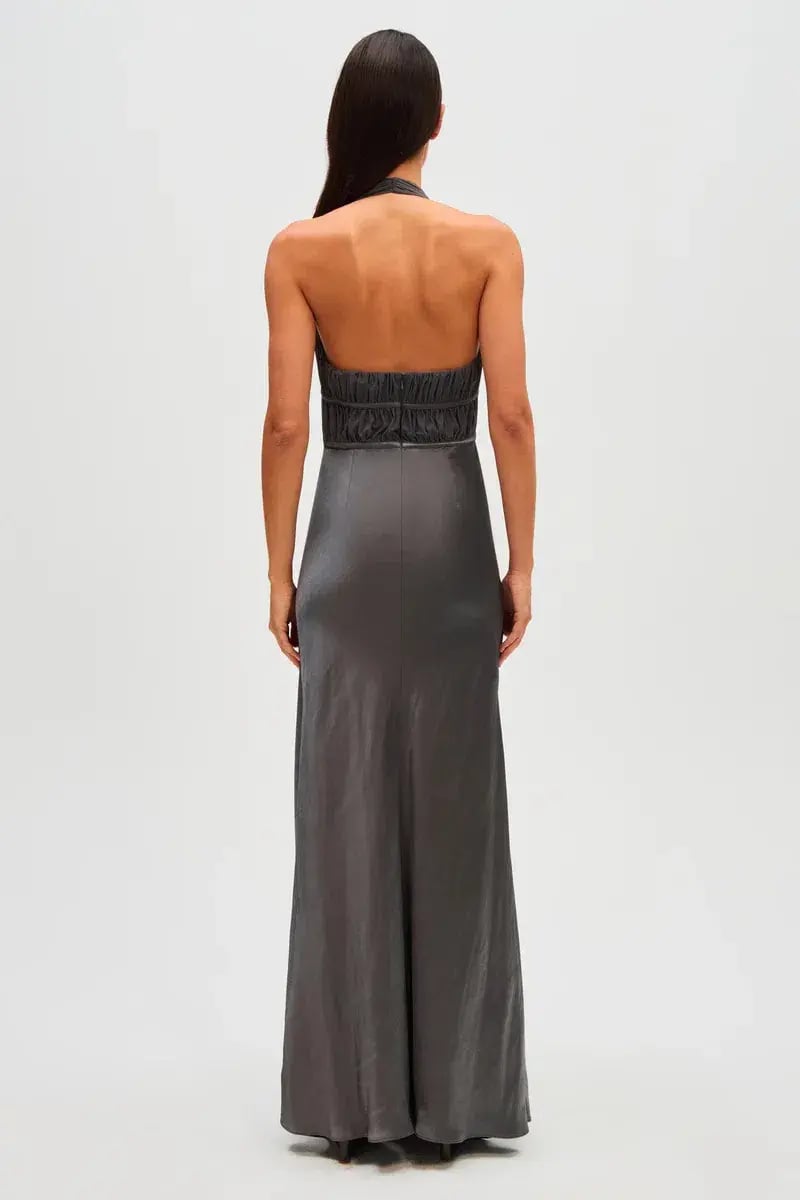 Misha Celine Satin Maxi Dress Pewter Grey Size 8 photo 3