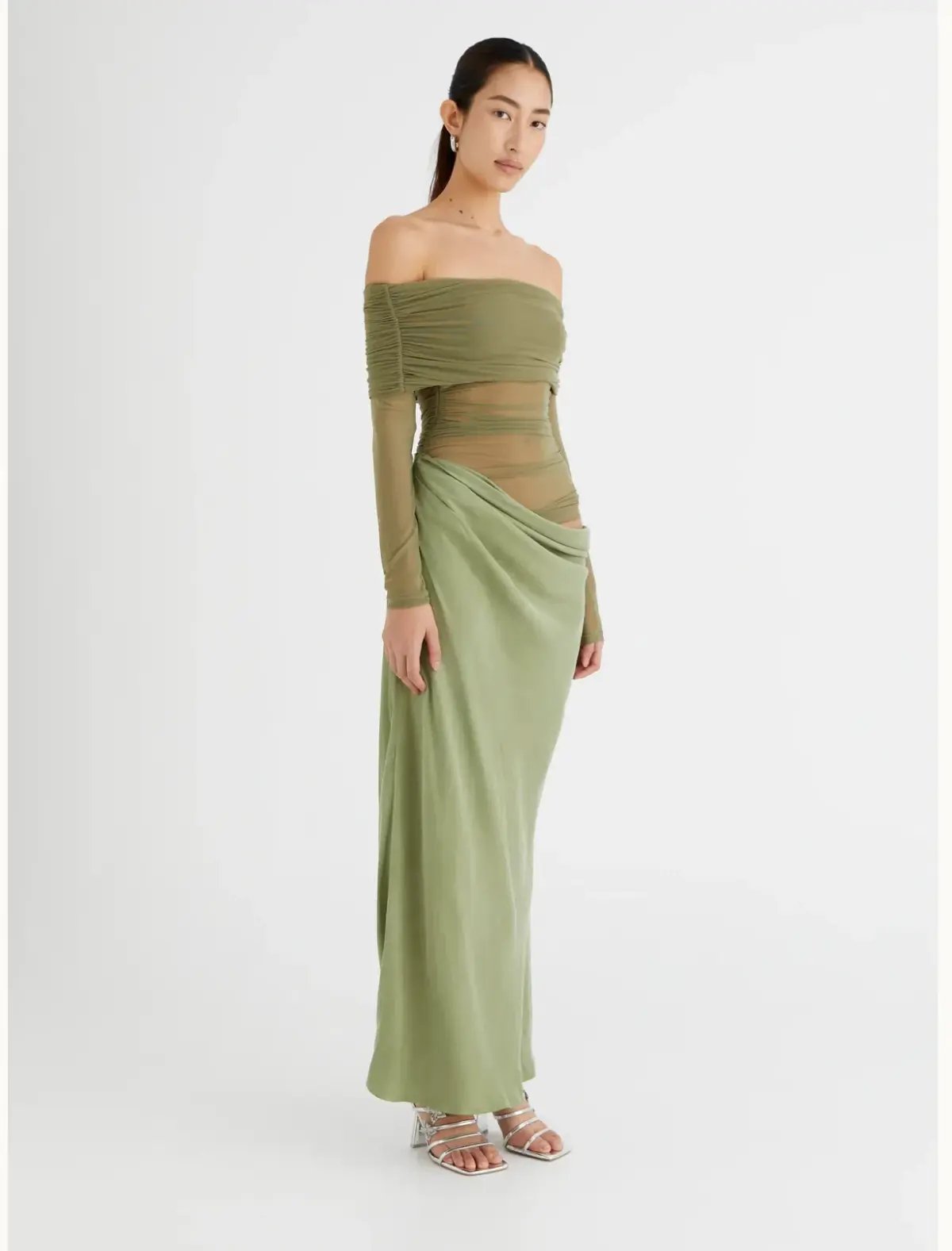 Benni Yasmin Off Shoulder Maxi Dress in Pistachio Size 8 photo 2