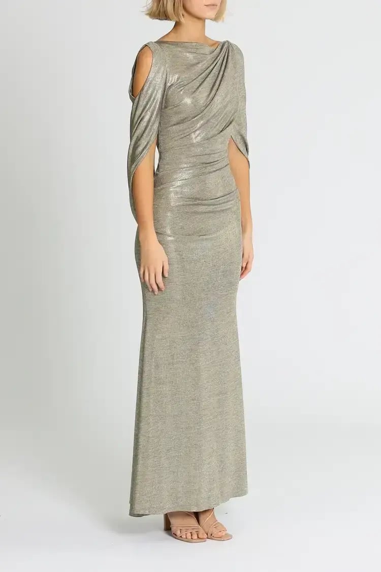 Montique Lana Metallic Gown Gold Size 8 photo 3
