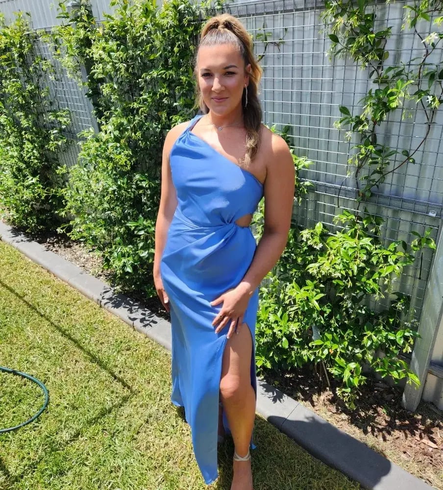 MISHA Kristin Satin Dress Blue Size 14/XL photo 3