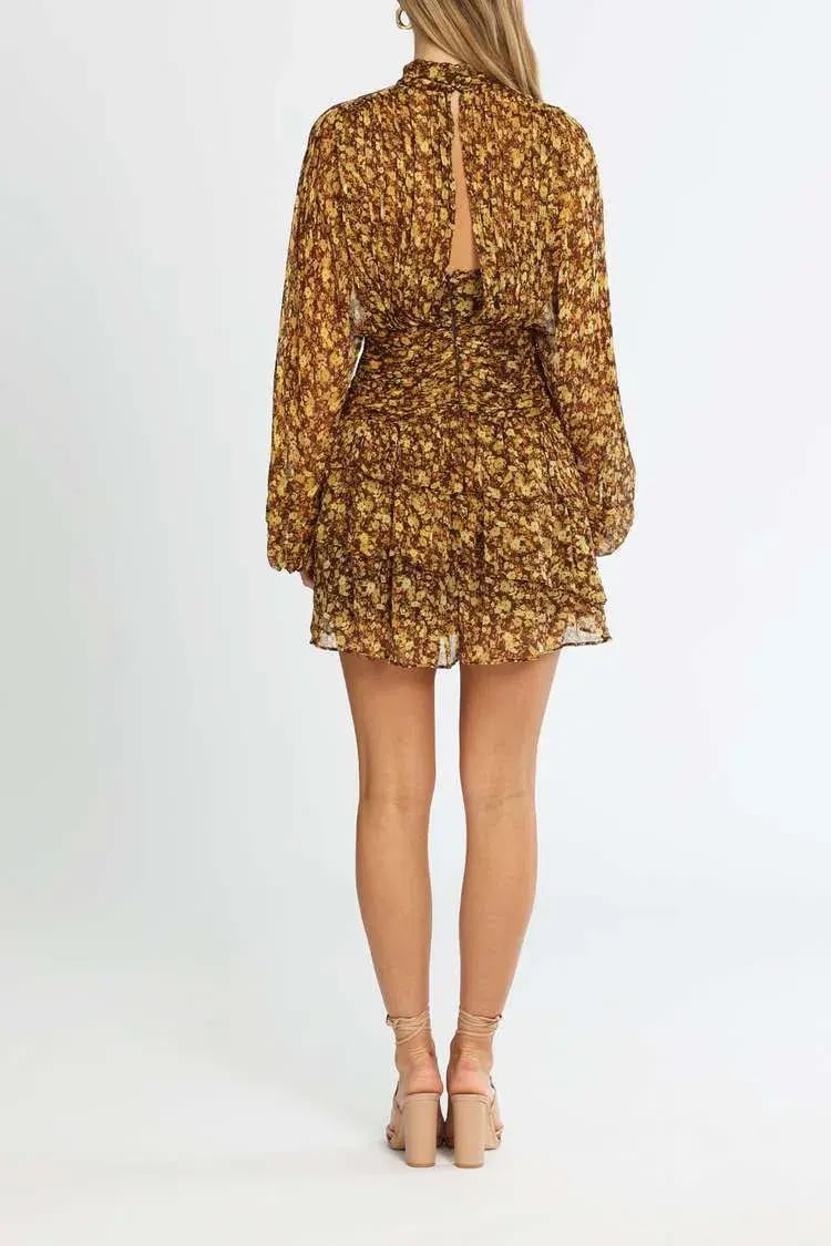 Shona Joy Carmela Long Sleeve Ruched Mini Dress Floral Print Size 12 photo 3