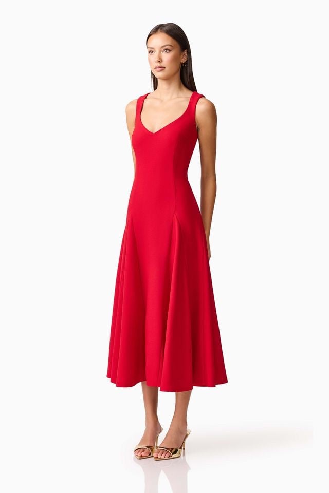 Elliatt Lila A-Line Midi Dress - Red photo 2