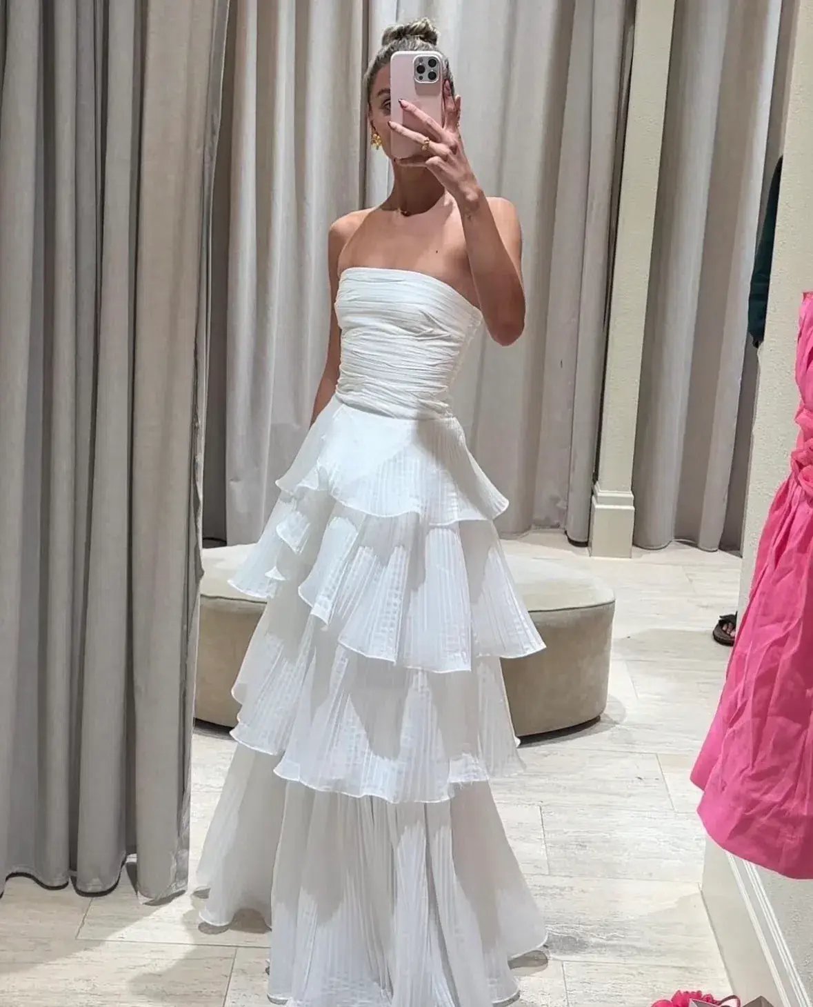 Aje Sunbeam Ruched Bustier and Cosmos Tiered Maxi Skirt Set Ivory Size 6 photo 4