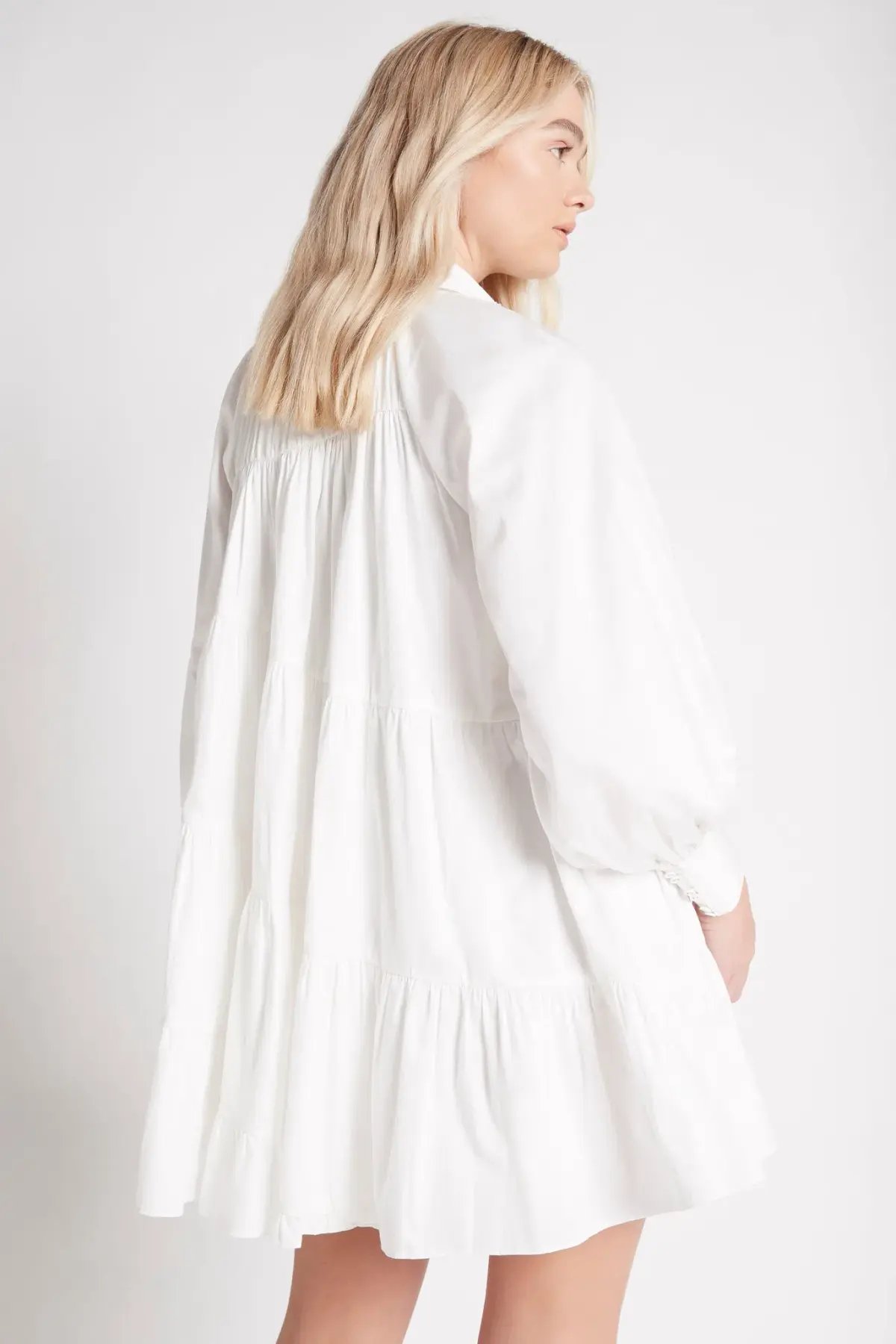 Aje Cascade Gathered Smock Mini Dress White Size 10 photo 3