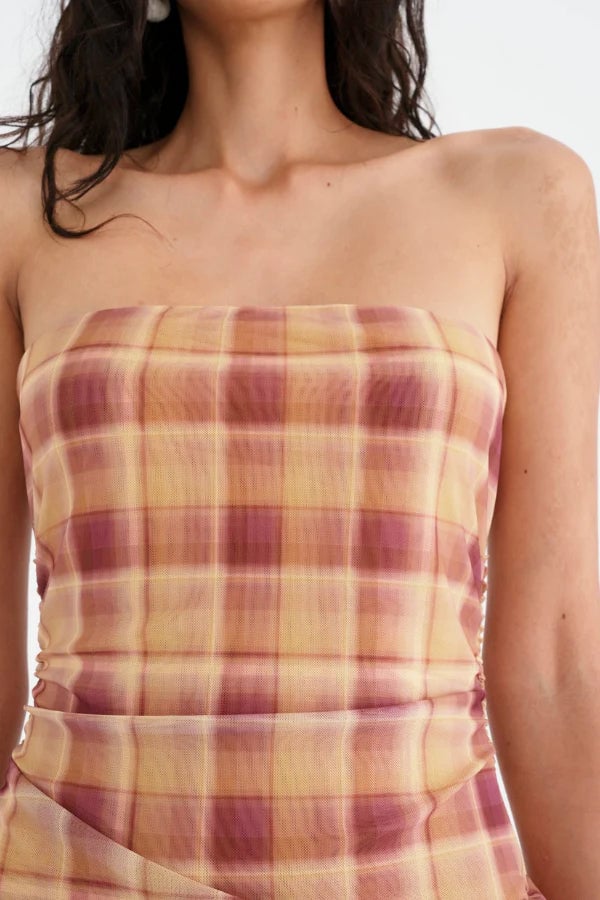 BENNI CAMILLA HANKY HEM DRESS - TOFFEE CHECK photo 3
