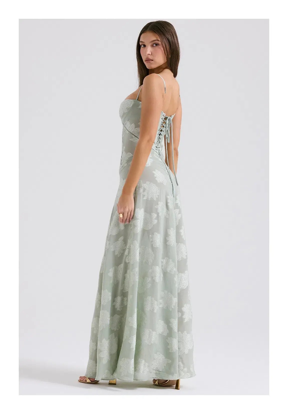 House of CB Seren Lace Back Maxi Dress in Pistachio Pale Green in Size S / AU 8 photo 2