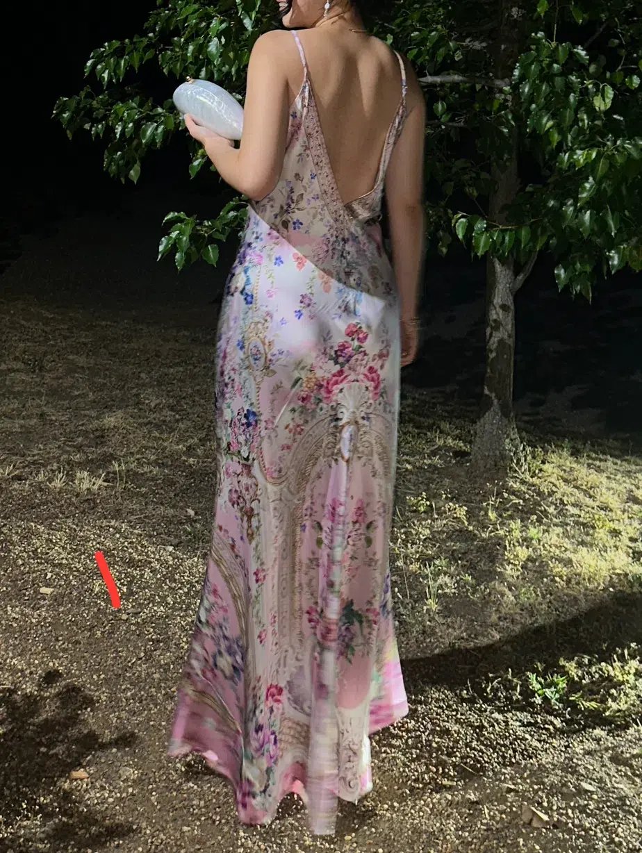 Camilla V-Neck Long Bias Slip Dress With Train Size M photo 2