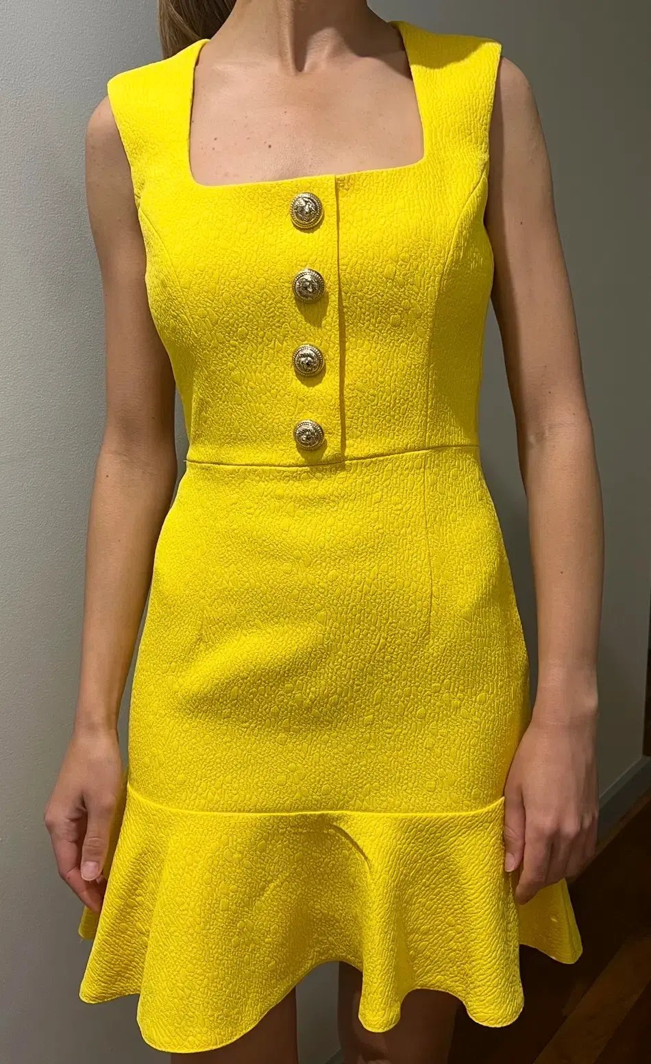 Rebecca Vallance Jaclyn Button Mini Dress Canary Yellow Size 6 photo 2