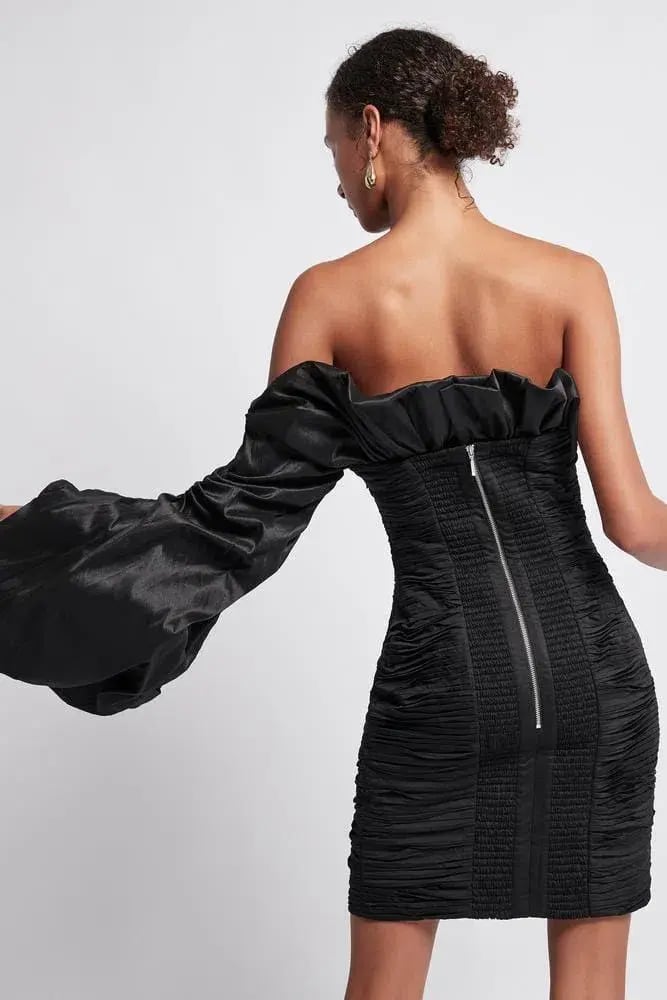 Aje Allegro Tucked Puff Dress Black Size 8 photo 3