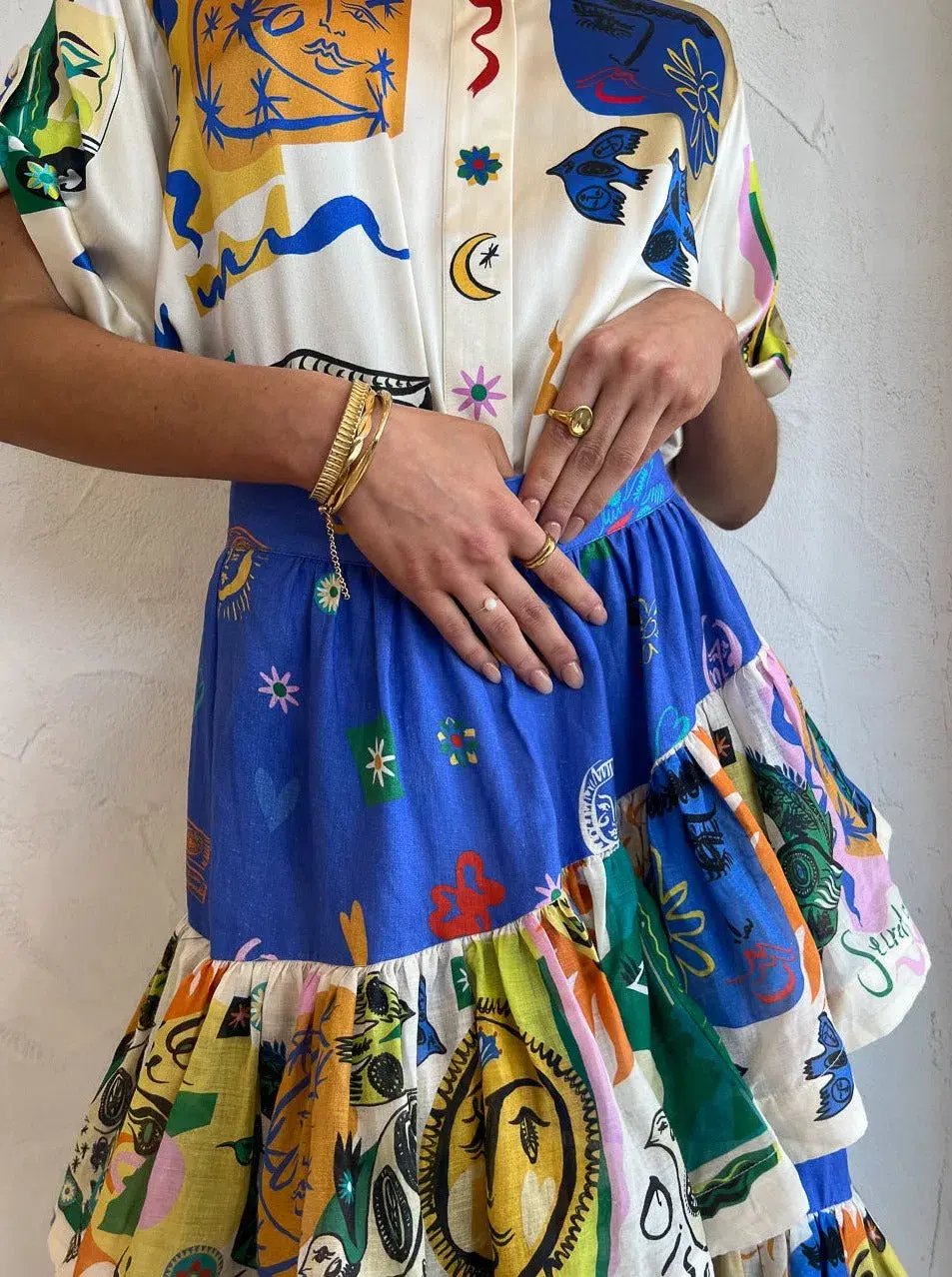 Alemais Soleil Oversized Silk Top Size 12 and Ruffle Skirt Set Multi Size 14 photo 3