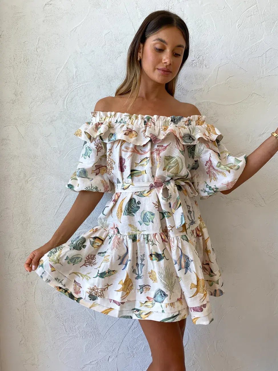 Alemais Wanda Frill Mini Dress in Ivory Size 6 photo 2